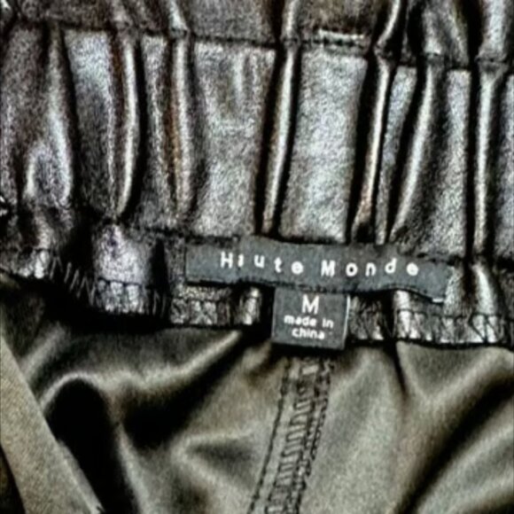 Haute Monde Black Soft Faux Leather Mini Skirt Pockets Elastic Hgh Rise Medium - Picture 4 of 9